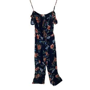 Promesa Women's S Small Jumpsuit Jumper Floral Print Cinched Waist Open Shoulder
